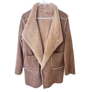 Altar'd State Women's Tan Faux Suede and Fur Wrap Coat Large